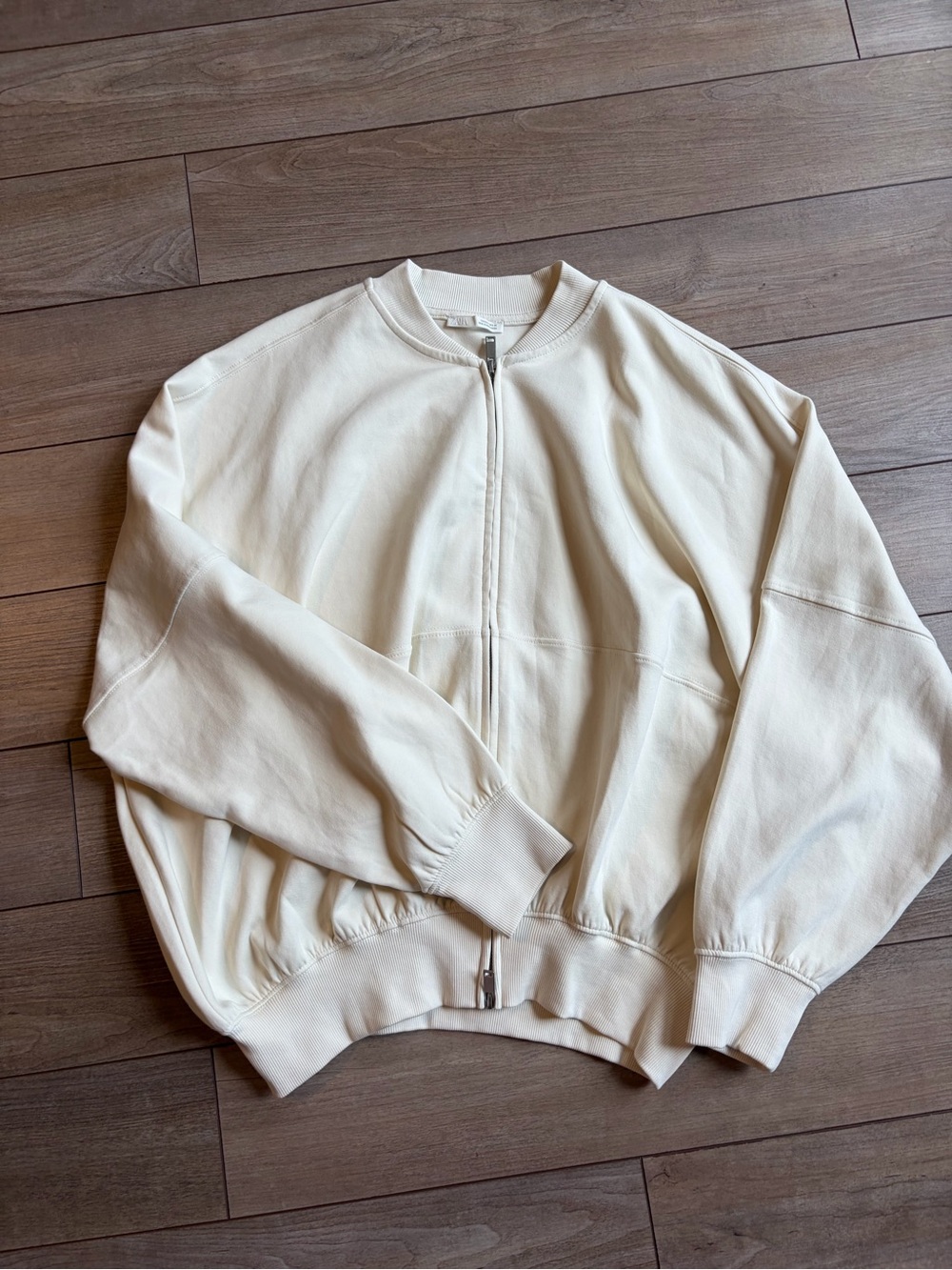 Zara Cream Zip-Front Bomber Jacket 2 way zipper